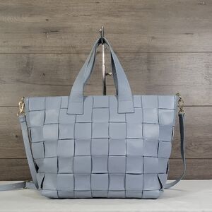 Anna Paola Light Blue Woven Leather Tote Bag
